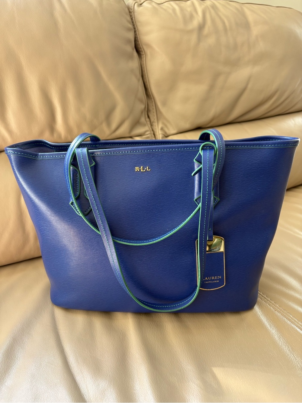 Ralph Lauren Cobalt Blue Leather Tote Bag
